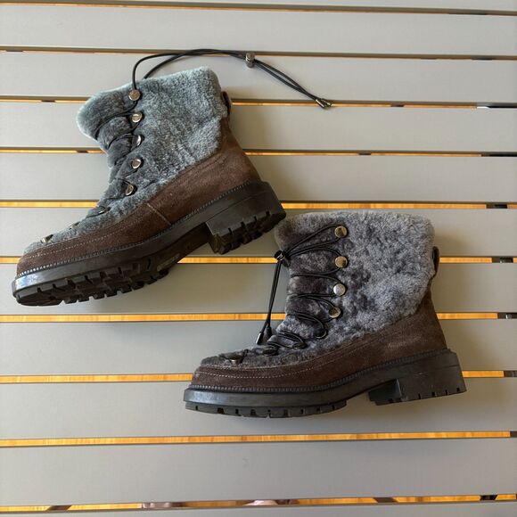 Aquatalia Lorena Winter Snow Boots Womens 6 Gray Suede Shearling Lined Lace-Up - Picture 4 of 10